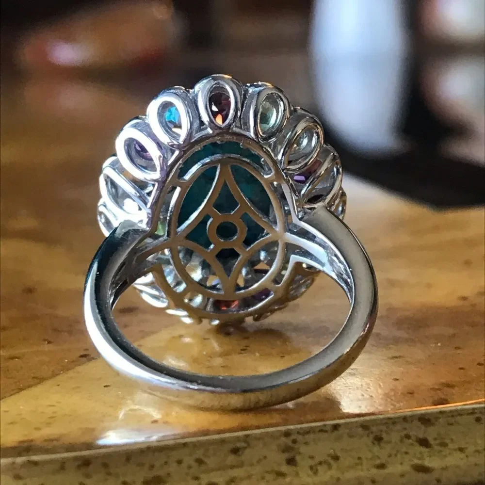 Natural Shadowkite Sterling Silver Cocktail Ring Size 7